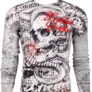 XTREME COUTURE BY AFFLICTION Mens Long Sleeve TOOTHACHE Crewneck THERMAL T-Shirt